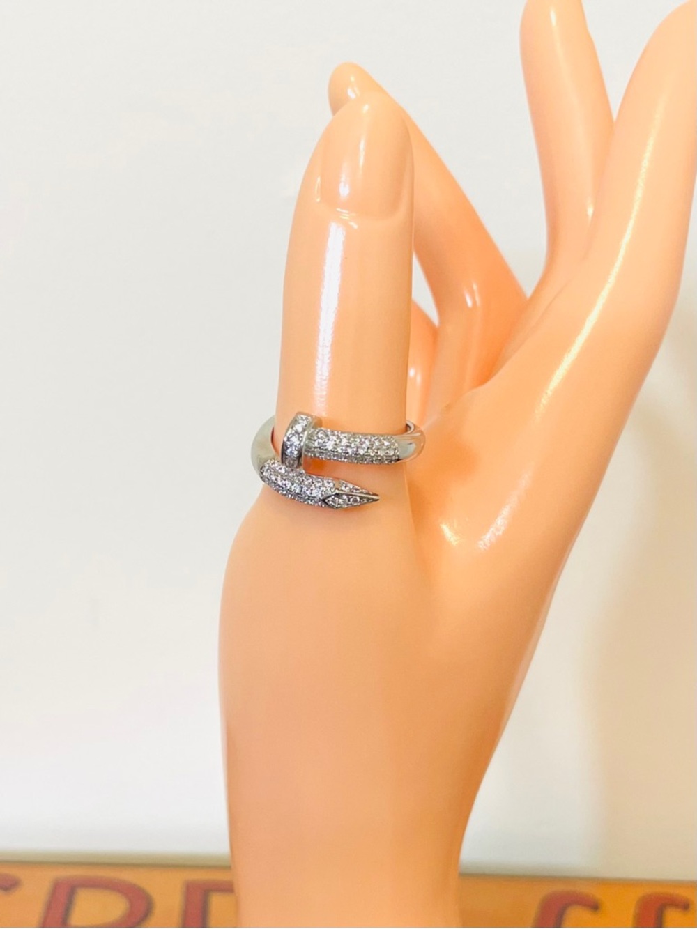 Iced Out White Gold Filled Adjustable Nail Wrap Ring Designer Inspired NWOT - Picture 7 of 10